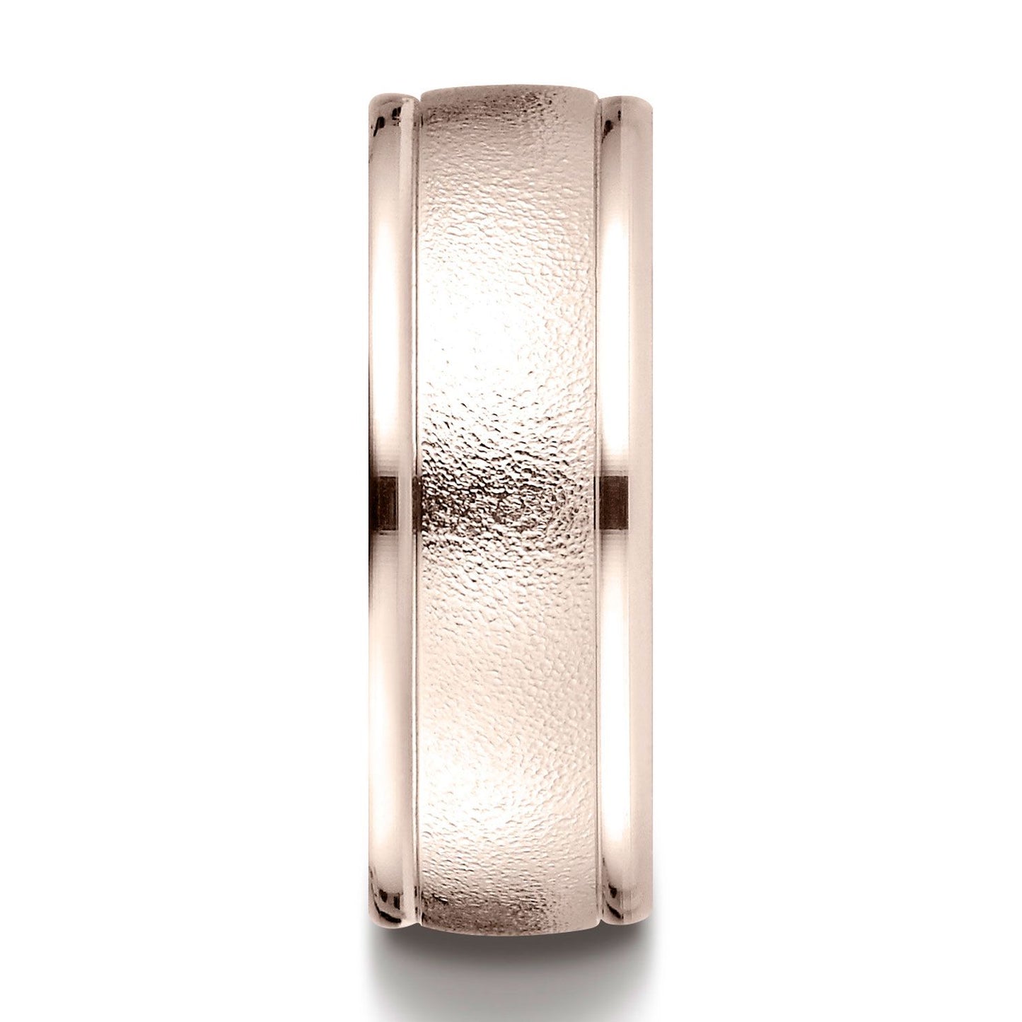 14k Rose Gold 8mm Comfort-fit Wire Brush Finish High Polished Round Edge Carved Design Band