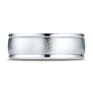 8mm Wire Brush High Polished Round Edge Carved Wedding Band, in Platinum | RockHer