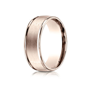 8mm Satin Finish High Polished Round Edge Carved Wedding Band, in 14K Rose Gold | RockHer