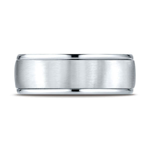 8mm Satin Finish High Polished Round Edge Carved Wedding Band, in Platinum | RockHer