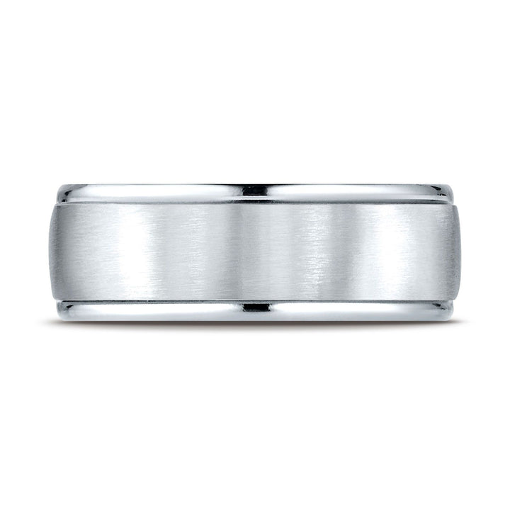 8mm Satin Finish High Polished Round Edge Carved Wedding Band, in Platinum | RockHer