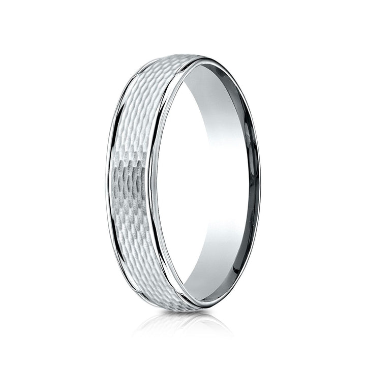 4.5mm Round Edge Mesh Center Carved Wedding Band, in 18K White Gold | RockHer