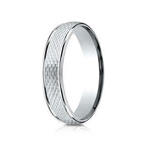 4.5mm Round Edge Mesh Center Carved Wedding Band, in 14K White Gold | RockHer