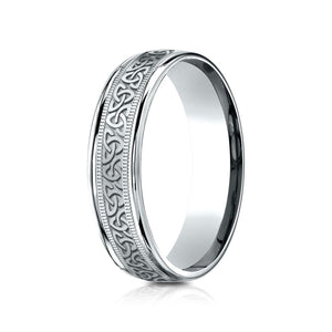 6mm Celtic Knot Carved Wedding Band, in 14K White Gold | RockHer
