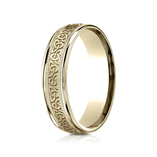 18k Yellow Gold 6mm Comfort Fit Round Edge Celtic Knot Design Band