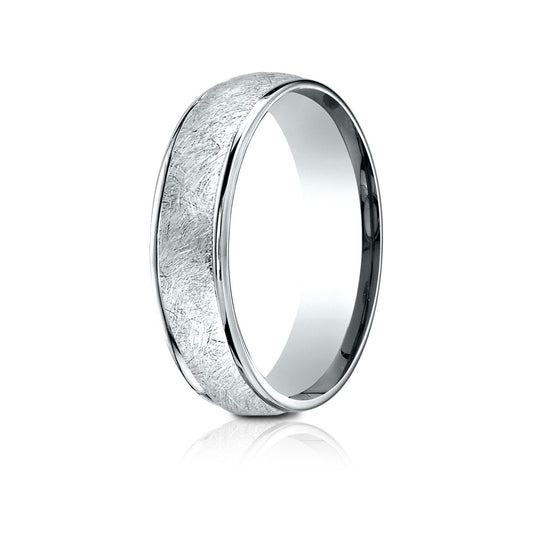 14 Karat White Gold 6.5mm Comfort-fit Round Edge Swirl Finish Design Band