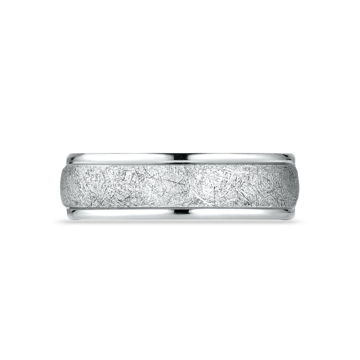 6.5mm Round Edge Swirl Finish Carved Wedding Band, in Platinum | RockHer