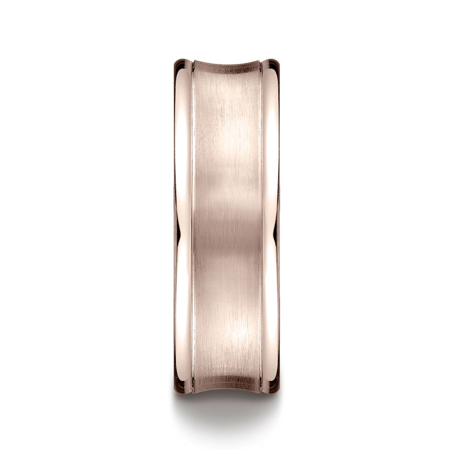 14k Rose Gold 7.5mm Comfort-fit Satin-finished Concave Round Edge Carved Design Band
