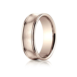 7.5mm Satin Finish High Polished Round Edge Carved Wedding Band, in 14K Rose Gold | RockHer