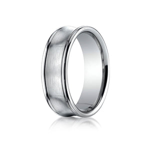 7.5mm Satin Finish High Polished Round Edge Carved Wedding Band, in 18K White Gold | RockHer