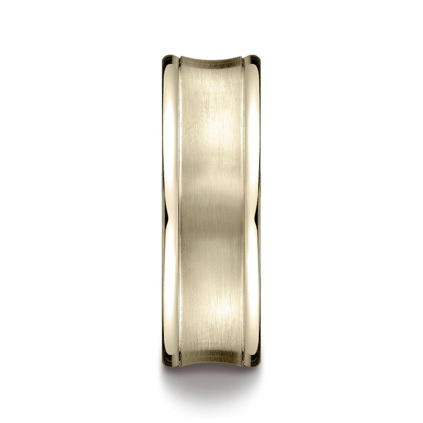 18k Yellow Gold 7.5mm Comfort-fit Satin-finished Concave Round Edge Carved Design Band
