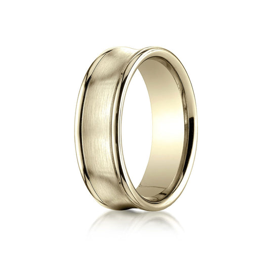 14k Yellow Gold 7.5mm Comfort-fit Satin-finished Concave Round Edge Carved Design Band