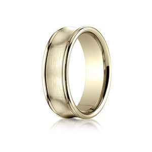7.5mm Satin Finish High Polished Round Edge Carved Wedding Band, in 18K Yellow Gold | RockHer