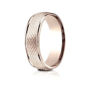 7.5mm Round Edge Mesh Center Carved Wedding Band, in 14K Rose Gold | RockHer