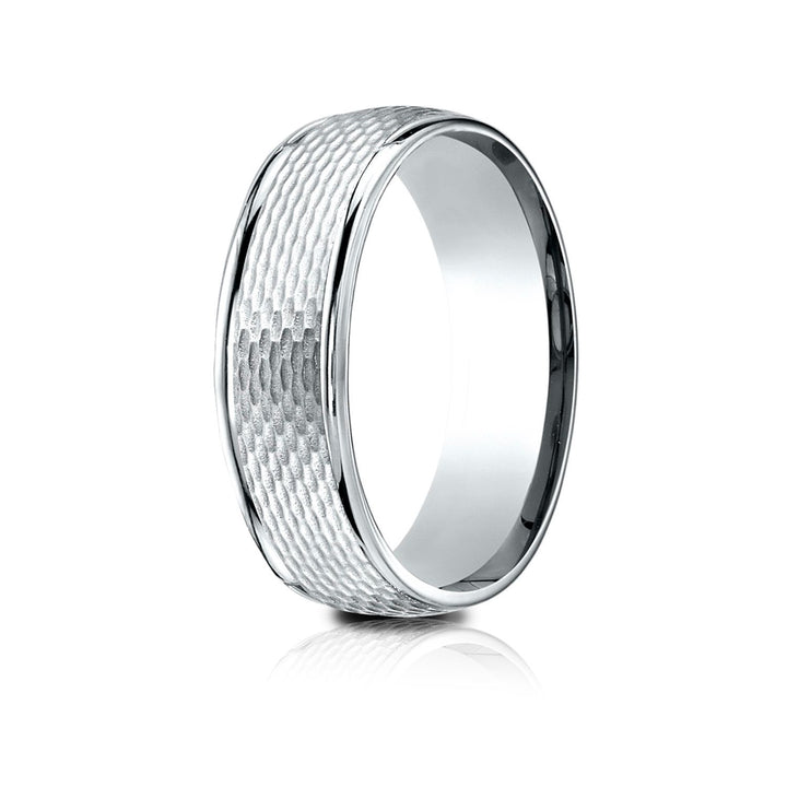 7.5mm Round Edge Mesh Center Carved Wedding Band, in 14K White Gold | RockHer