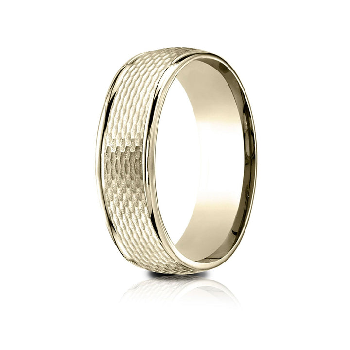 7.5mm Round Edge Mesh Center Carved Wedding Band, in 18K Yellow Gold | RockHer