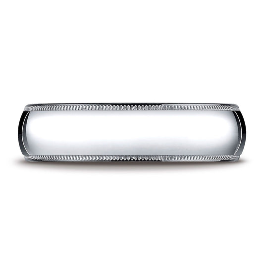 Platinum 6mm Slightly Domed Super Light Comfort-fit Ring With Milgrain