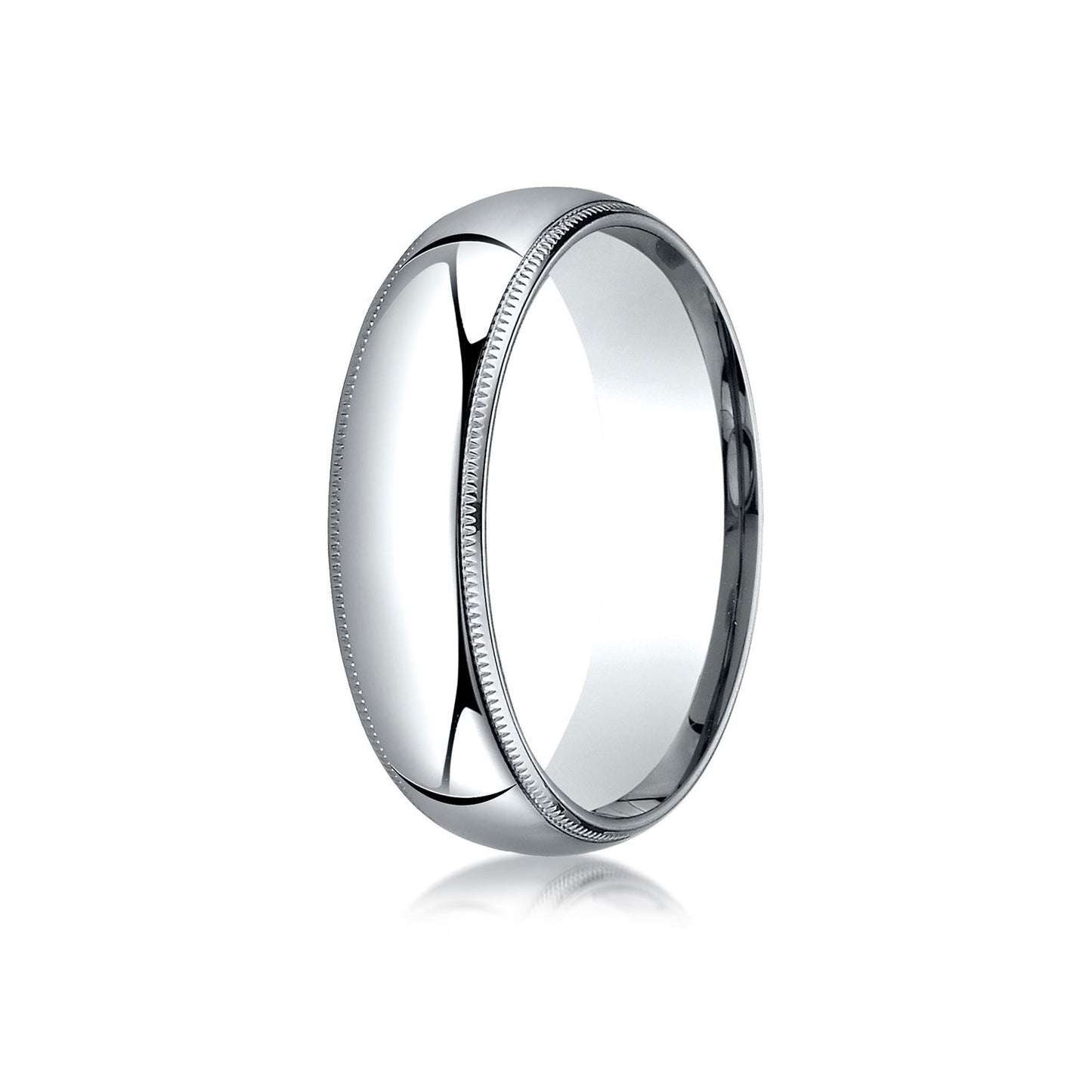 Platinum 6mm Slightly Domed Standard Comfort-fit Ring With Milgrain