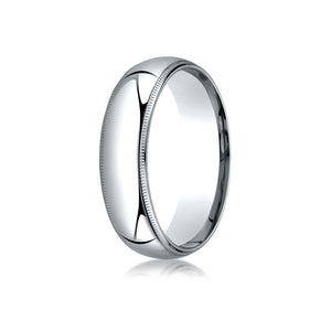 6mm Slightly Domed Super Light Milgrain Comfort-Fit Wedding Band, in 14K White Gold | RockHer