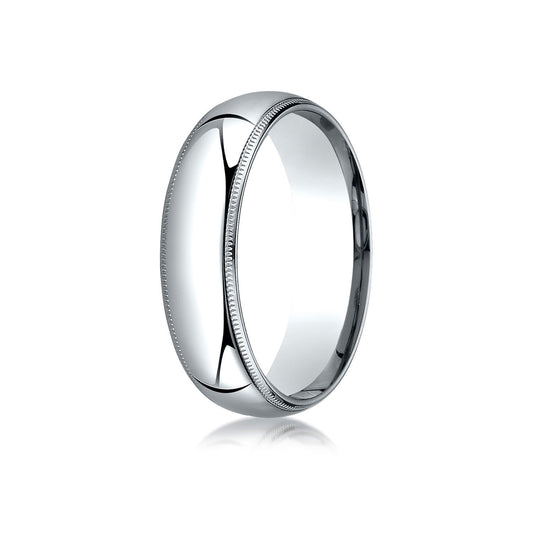 18k White Gold 6mm Slightly Domed Standard Comfort-fit Ring With Milgrain