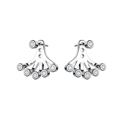 ROCKHER .925 Sterling Silver Six Point Bezel Set Cubic Zirconia Adjustable Pierced Earring Jacket with Matching 4 Prong Classic Studs