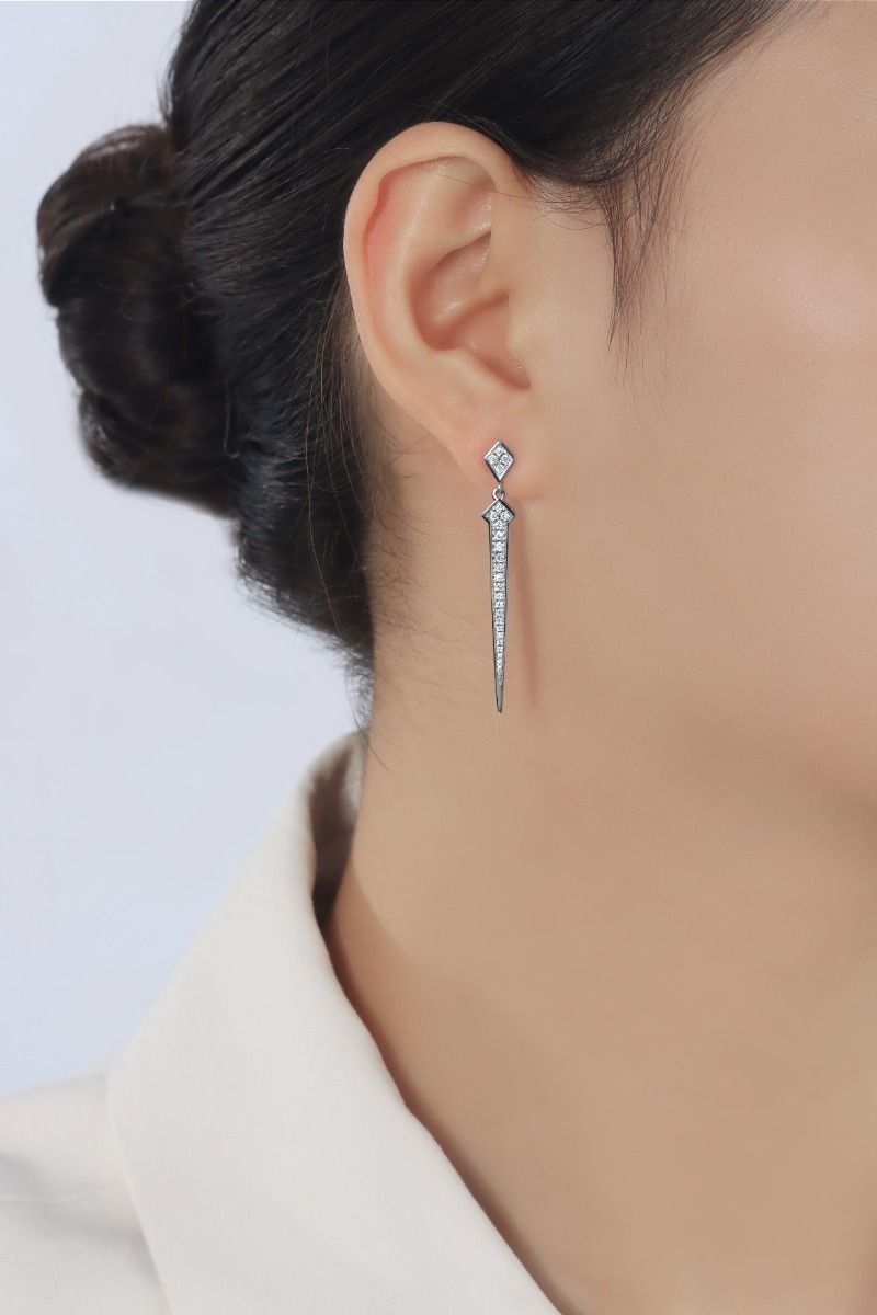 ROCKHER.925 Sterling Silver Movable Line French Pave Cubic Zirconia Dangle Drop Earring | RockHer