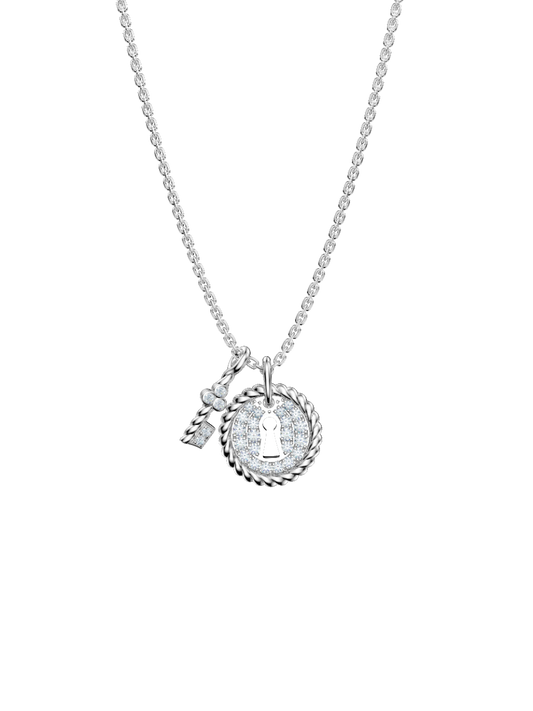 ROCKHER .925 Sterling Silver White Cubic Zirconia Halo Lock and Dangling Key Charm Pendant Necklace - 18"
