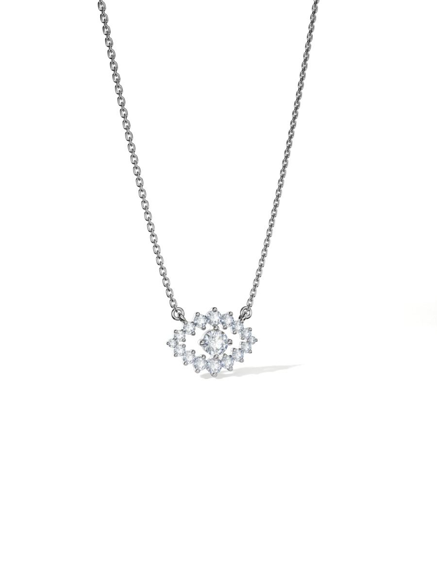 ROCKHER.925 Sterling Silver White Cubic Zirconia Halo Evil Eye Charm Pendant Necklace - 18" | RockHer