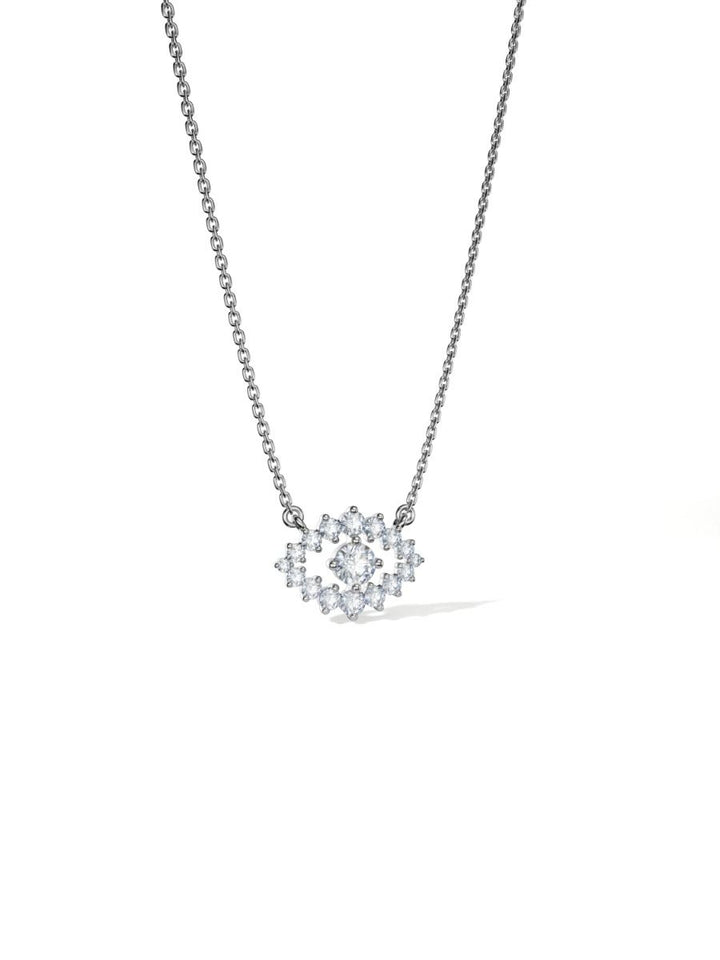 ROCKHER.925 Sterling Silver White Cubic Zirconia Halo Evil Eye Charm Pendant Necklace - 18" | RockHer