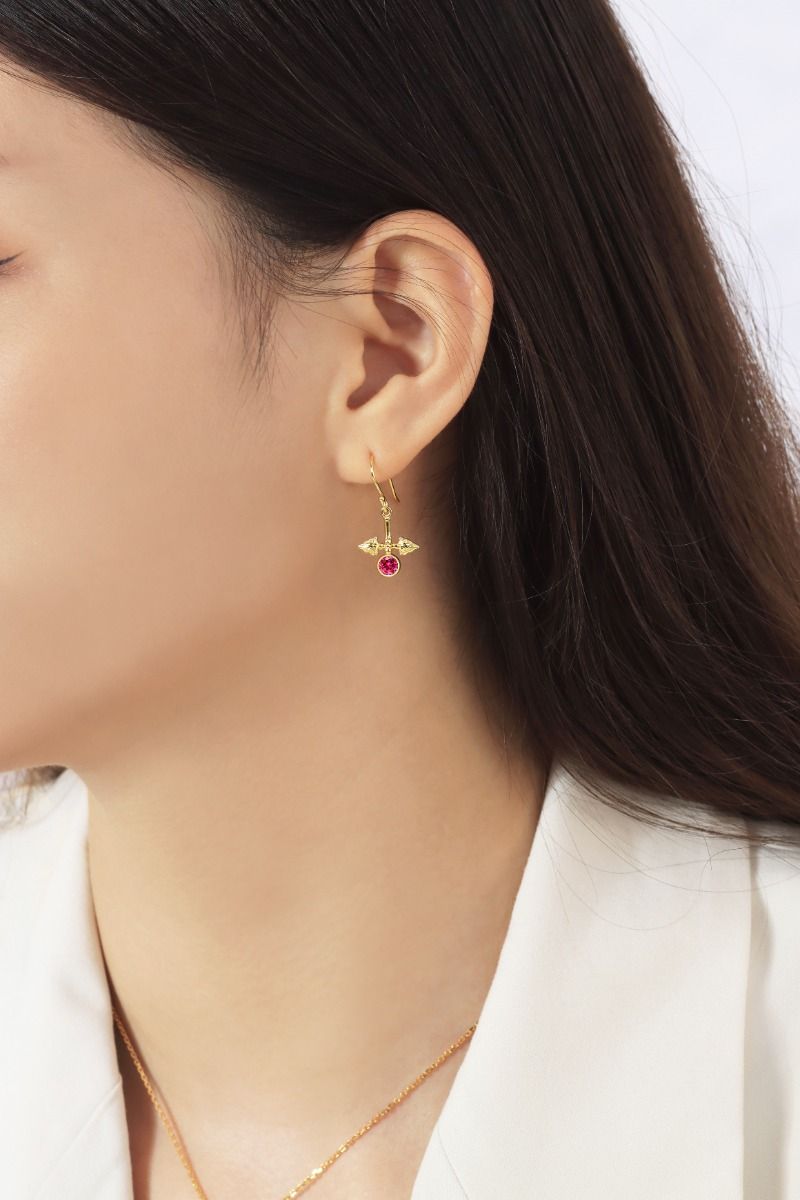 ROCKHER .925 Sterling Silver Bezel 2CTW Created Pink Sapphire Cubic Zirconia Dangle Drop Angel Wings Earring | RockHer