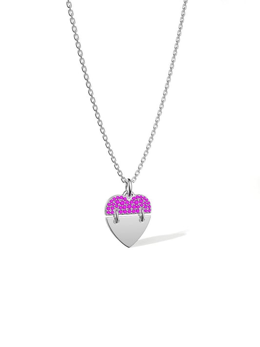 ROCKHER .925 Sterling Silver Created Pink Sapphire Movable Dangle Heart Charm Pendant Necklace - 18"