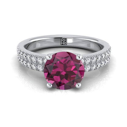 Platinum Round Brilliant Garnet Double Pave Diamond Row Engagement Ring -1/4ctw
