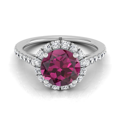 Platinum Round Brilliant Garnet Petite Halo French Diamond Pave Engagement Ring -3/8ctw