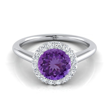 18K White Gold Round Brilliant Amethyst Shared Prong Diamond Halo Engagement Ring -1/5ctw