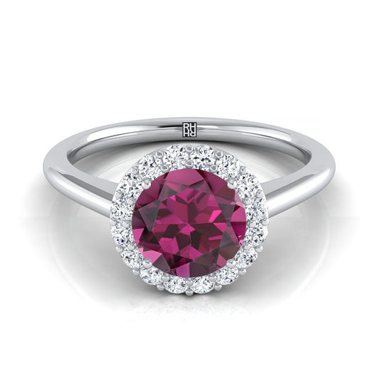Platinum Round Brilliant Garnet Shared Prong Diamond Halo Engagement Ring -1/5ctw