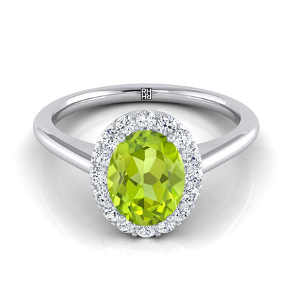 18K White Gold Oval Peridot Shared Prong Diamond Halo Engagement Ring -1/5ctw