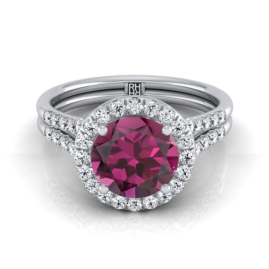 18K White Gold Round Brilliant French Pave Split Shank Halo Engagement Ring -3/8ctw