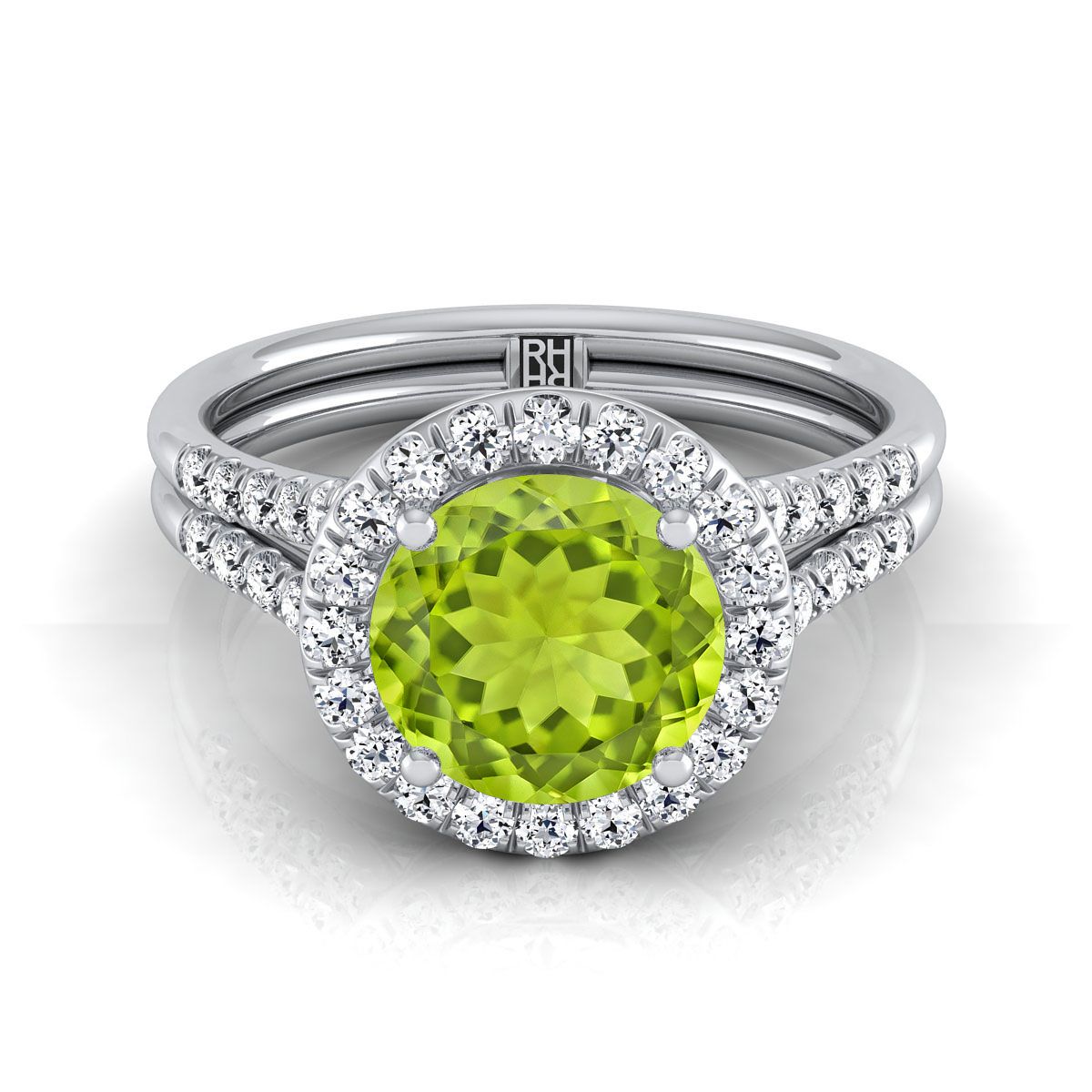 Platinum Round Brilliant French Pave Split Shank Halo Engagement Ring -3/8ctw