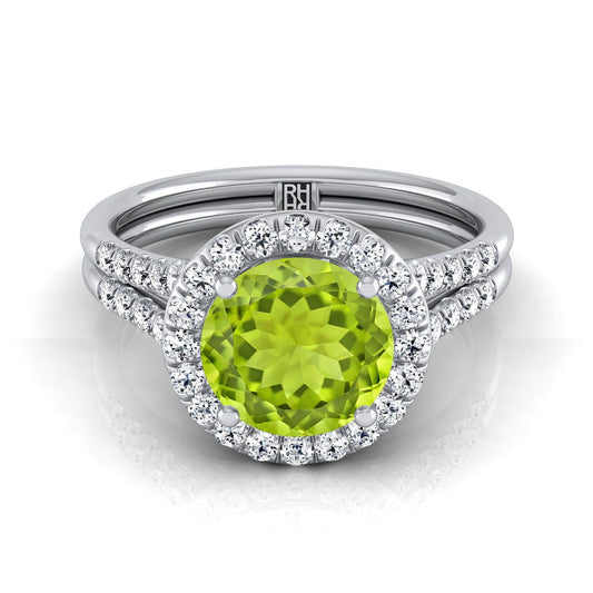 18K White Gold Round Brilliant French Pave Split Shank Halo Engagement Ring -3/8ctw