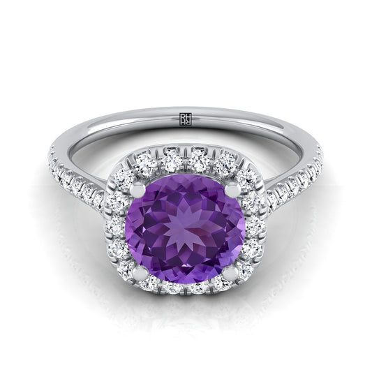 Platinum Round Brilliant Amethyst Simple Prong Set Halo Engagement Ring -1/3ctw