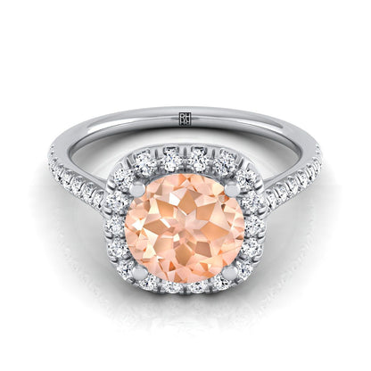 14K White Gold Round Brilliant Morganite Simple Prong Set Halo Engagement Ring -1/3ctw