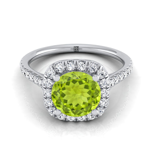 Platinum Round Brilliant Peridot Simple Prong Set Halo Engagement Ring -1/3ctw