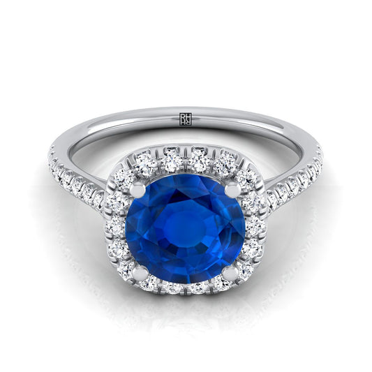 18K White Gold Round Brilliant Sapphire Simple Prong Set Halo Engagement Ring -1/3ctw