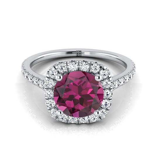 18K White Gold Round Brilliant Garnet Halo Diamond Pave Engagement Ring -1/3ctw