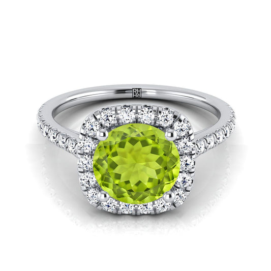 Platinum Round Brilliant Peridot Halo Diamond Pave Engagement Ring -1/3ctw