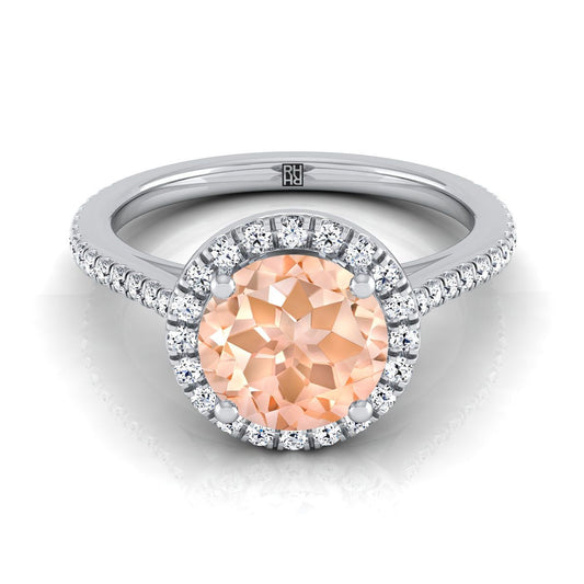 Platinum Round Brilliant Classic French Pave Halo and Linear Engagement Ring -1/4ctw