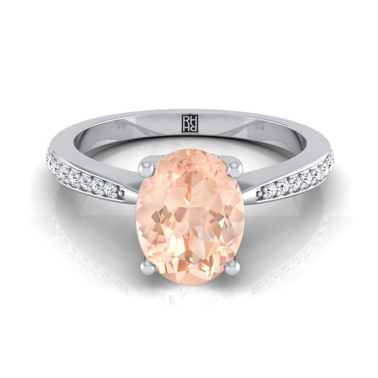 Platinum Oval Morganite Tapered Pave Diamond Engagement Ring -1/8ctw