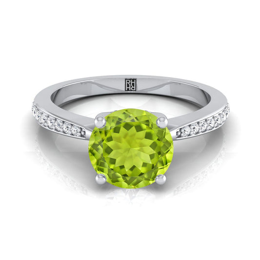 18K White Gold Round Brilliant Peridot Tapered Pave Diamond Engagement Ring -1/8ctw