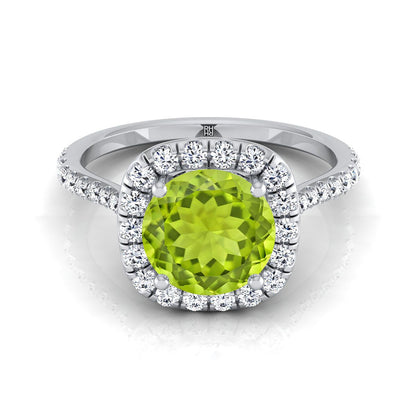 Platinum Round Brilliant Peridot Shared Prong Diamond Halo Engagement Ring -3/8ctw
