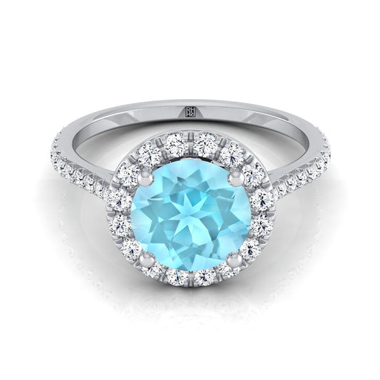 Platinum Aquamarine Aquamarine Halo Diamond Pave Engagement Ring -3/8ctw